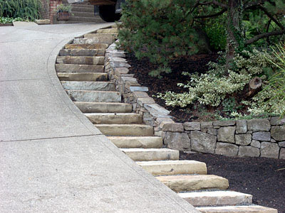 Single Stone Steps by Steep Driveway